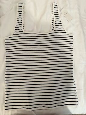 Abercrombie & Fitch Black and White Striped Ribbed Tank